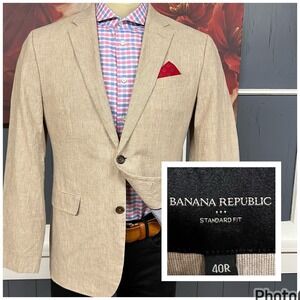 Banana Republic Blazer Jacket Mens 40R Standard Fit Linen Cotton Taupe